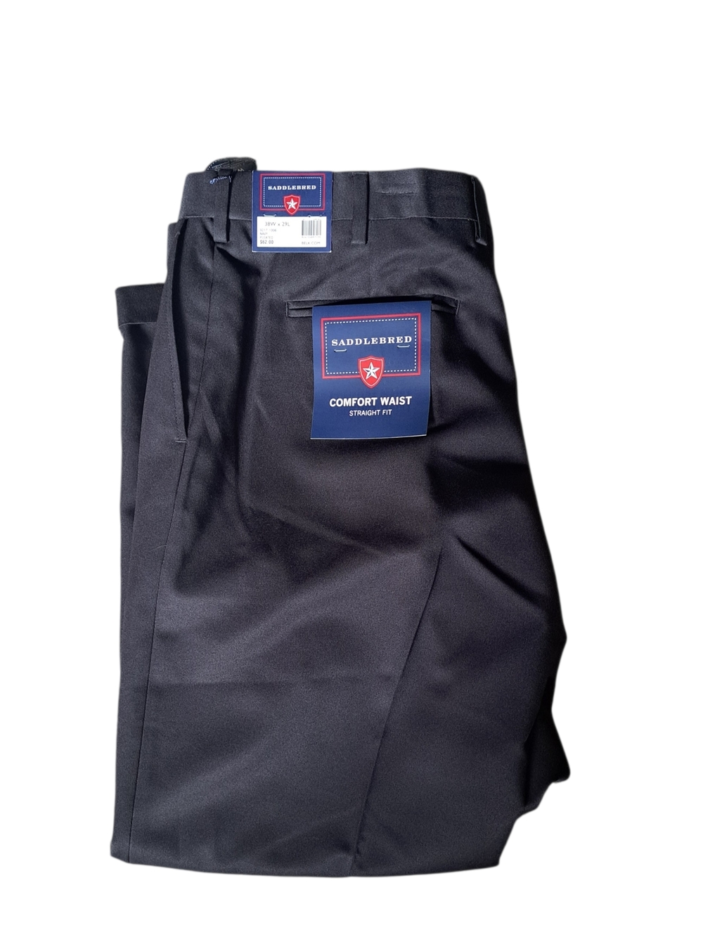Saddlebred Men's Dress Pants 38x29 Navy Pleated Comfort Waist Slacks NWT